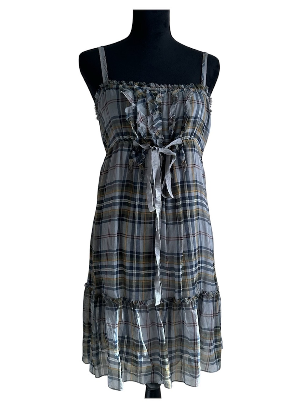 Ambercrombie and Fitch Plaid Spaghetti Strap Sundress in Gray, Y2K, Youth Large